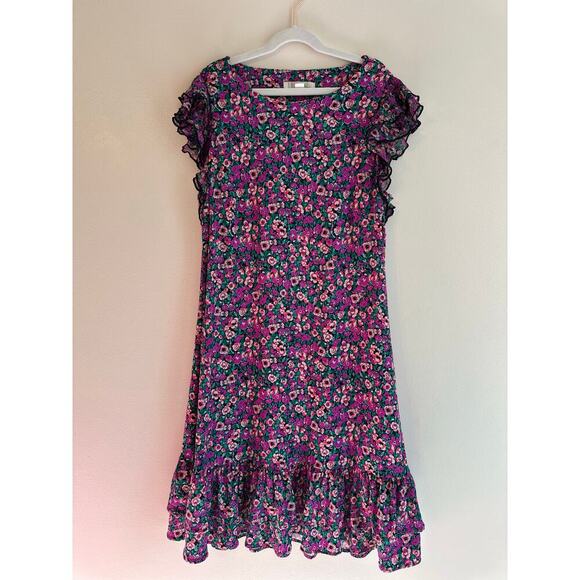 Harper Rose Floral Ruffle Sleeve/Hem Pullover Stretch Mini Dress Size 6 - Picture 3 of 5